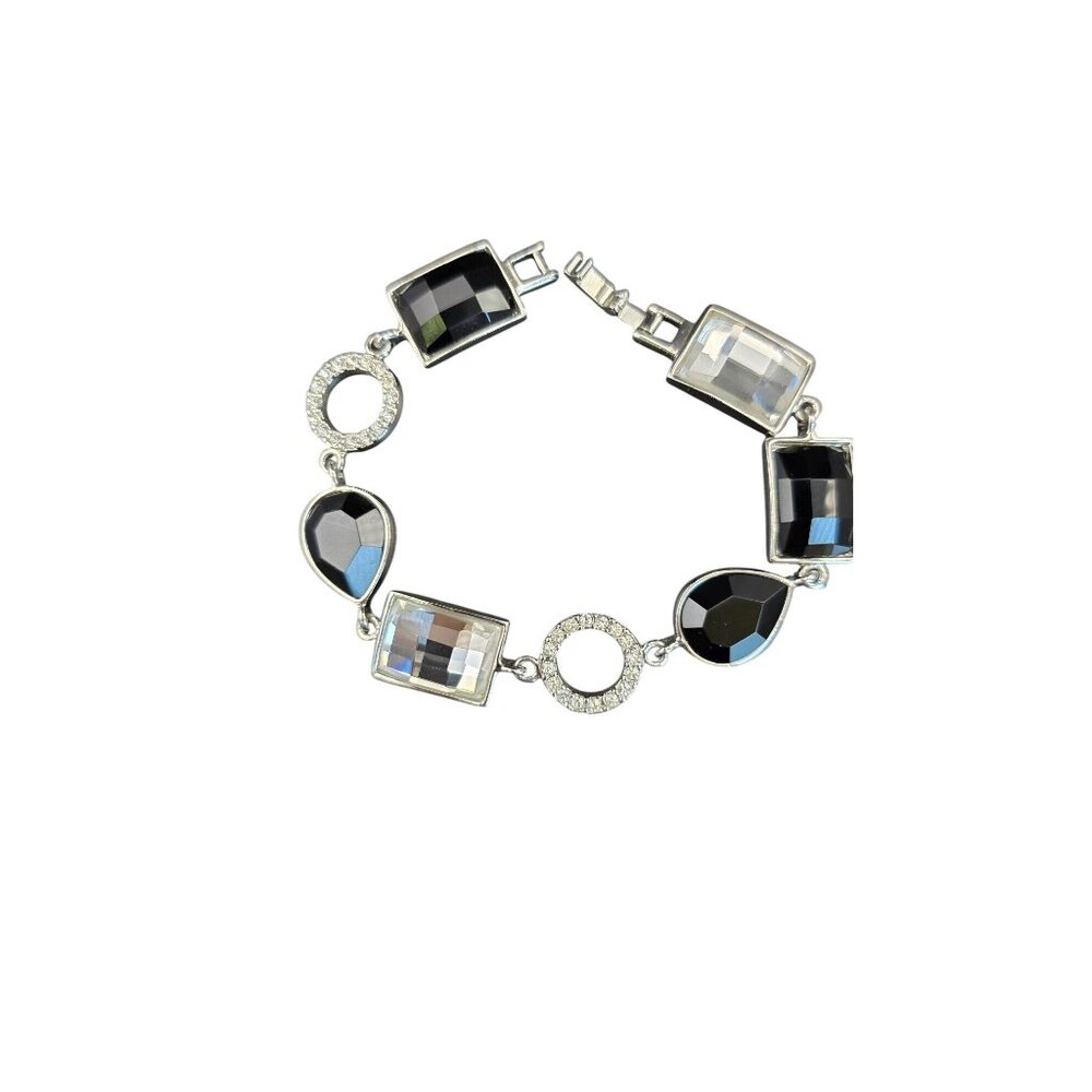 Lia Sophia Party On Silver-Tone Bracelet With Black & Clear Cut Crystals - Picture 4 of 8
